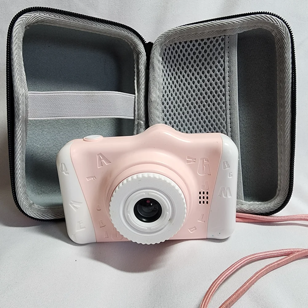 Pink and White Digital Camera with Case